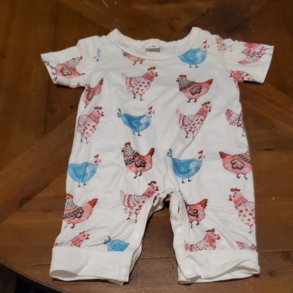 SHEIN White Bodysuit with Red and Blue Chicken Print